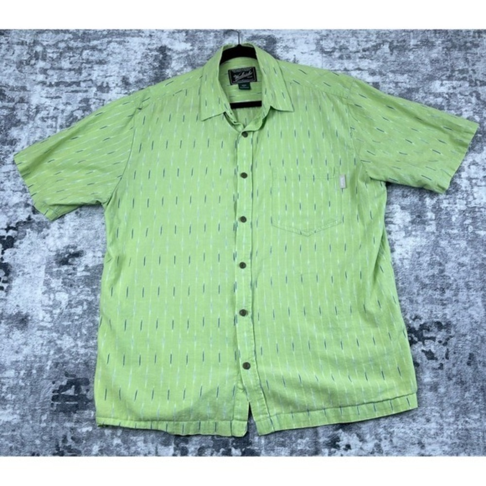 Woolrich Mens Shirt Large Lime Green Cotton Short Sleeve Button Down Casual NWOT